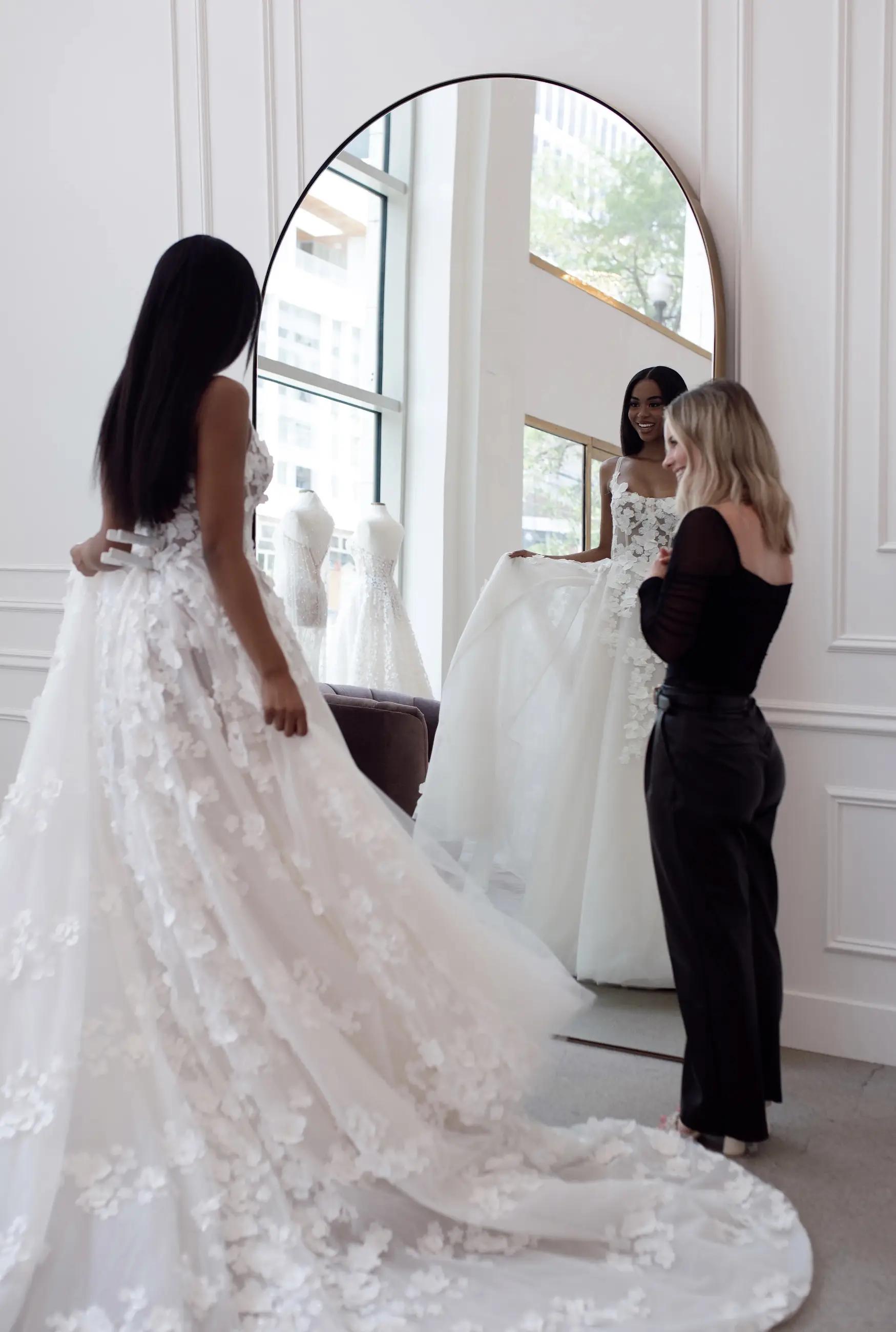 Model wearing a wedding gown.